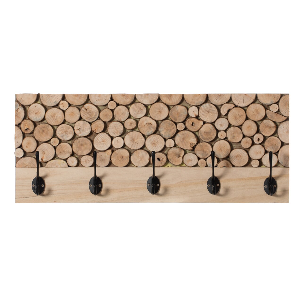 Natural Wood Hook Rack with Five Hooks for Entryway, Office, Bedroom, and Playroom